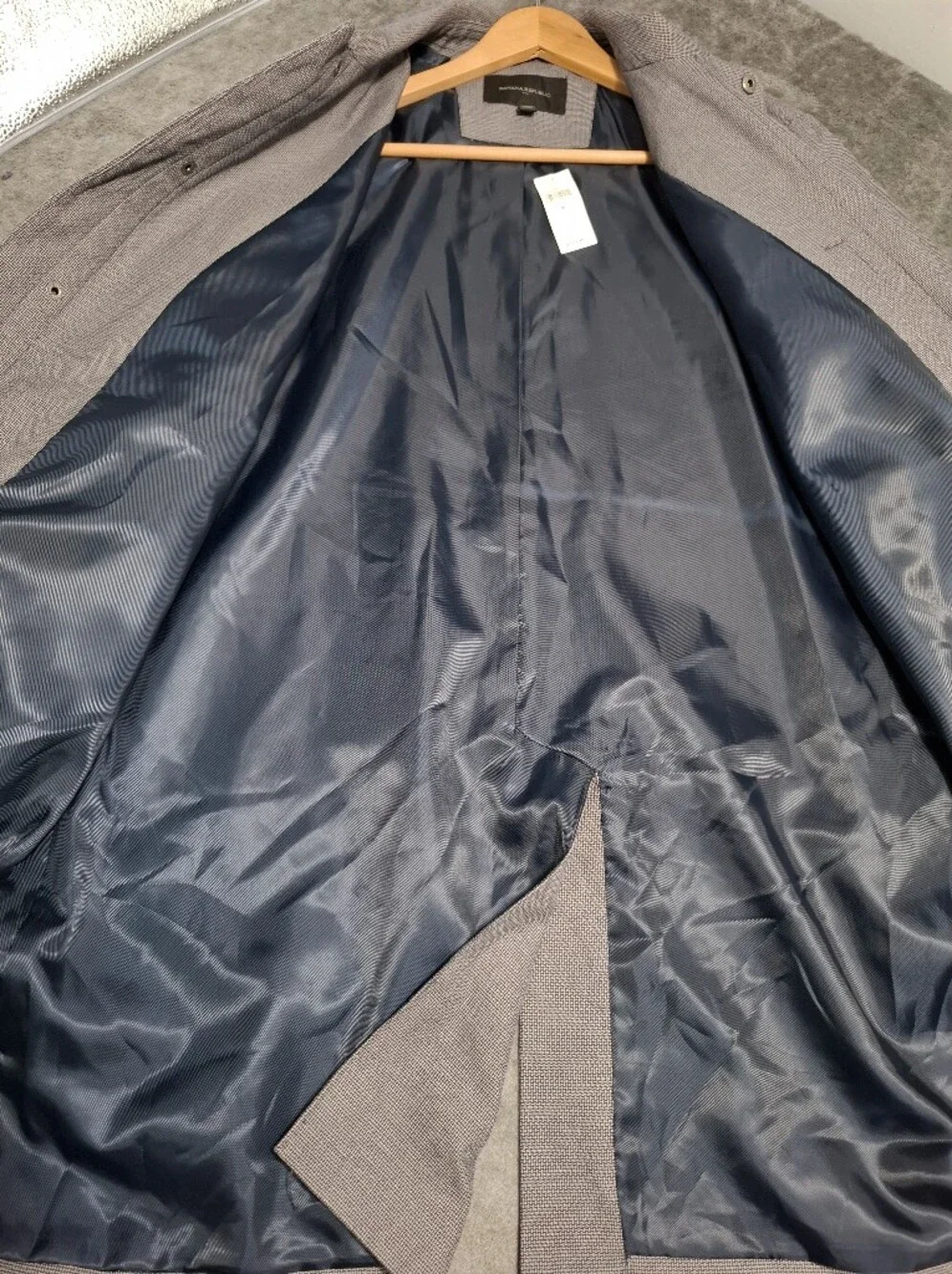 Banana Republic Men's Charcoal Gray Micro-Check Trench Coat Long Cotton Sz M